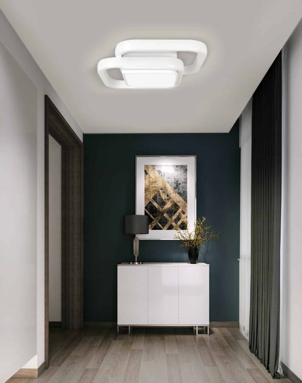 Σύγχρονο LED φωτιστικό με 2 κύκλους, 27 x 27 x 8H εκ. - Δημιουργικό και κομψό design για μπαλκόνι, διάδρομο και γραφείο
