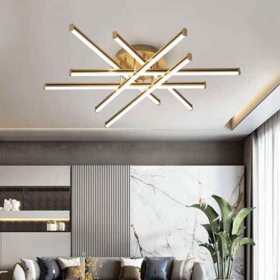Φωτιστικό LED, Γραμμικός Σχεδιασμός με Χρυσές Λεπτομέρειες και Τηλεχειριστήριο - Στυλάτη Λύση για Ρυθμιζόμενο Φωτισμό στα Δωμάτια