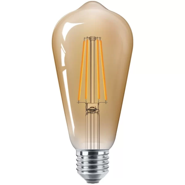 Λάμπα LED Filament Κλασικό Σχήμα ST64 E27 6.5W 2200K Χρυσαφί - Ρετρό Σχεδιασμός και Ποιοτικό Φως για Εκλεπτυσμένους Χώρους