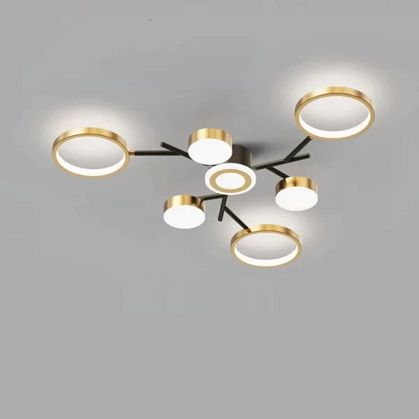<strong>Πολυτελής LED Φωτιστικό Οροφής Μαύρο/Χρυσό DM9030-7 - Ρυθμιζόμενος Φωτισμός και Έλεγχος με Τηλεχειριστήριο, Ιδανικό για Κομψό Υπνοδωμάτιο</strong>