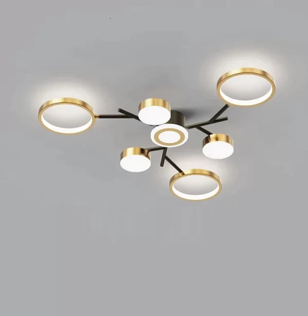 <strong>Πολυτελής LED Φωτιστικό Οροφής Μαύρο/Χρυσό DM9030-7 - Ρυθμιζόμενος Φωτισμός και Έλεγχος με Τηλεχειριστήριο, Ιδανικό για Κομψό Υπνοδωμάτιο</strong>