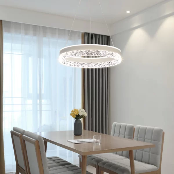 Κρεμαστό LED Φωτιστικό Τύπου Πολυέλαιο DM1437WH Λευκό - Ρυθμιζόμενο και Πολυλειτουργικό, Ιδανικό για Σύγχρονα Σαλόνια και Γραφεία