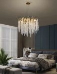 Κρεμαστό φωτιστικό LED, 60cm, με Χρυσές Λεπτομέρειες και Κρύσταλλα, DM Luxury 600 - Πολυτελές αξεσουάρ για το Σαλόνι, το Υπνοδωμάτιο ή το Γραφείο