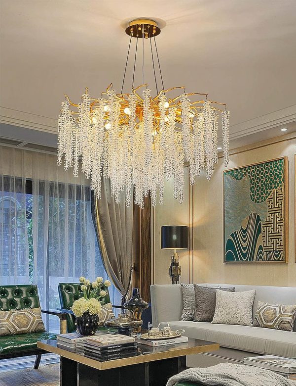 Κρεμαστό φωτιστικό LED, 60cm, με Χρυσές Λεπτομέρειες και Κρύσταλλα, DM Luxury 600 - Πολυτελές αξεσουάρ για το Σαλόνι, το Υπνοδωμάτιο ή το Γραφείο
