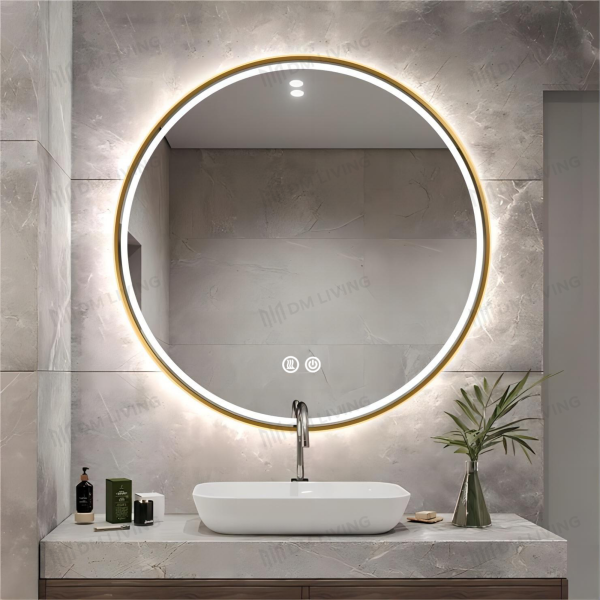 Κυκλικός LED καθρέφτης, Έξυπνος Σχεδιασμός DM016, Χρυσός - Κομψότητα και Μοντέρνος Φωτισμός για Κάθε Χώρο