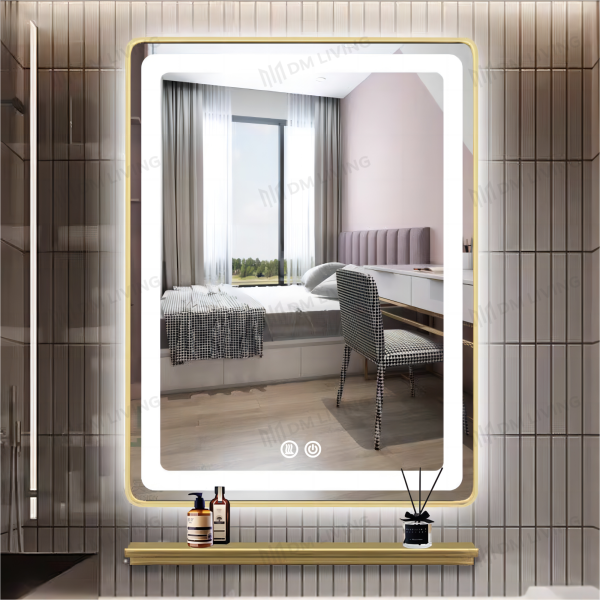 Καθρέφτης LED Χρυσό 60x80cm DM039 - Προηγμένος Φωτισμός Υποβάθρου και Λειτουργία Αποθάμβωσης για Μοντέρνο Περιβάλλον