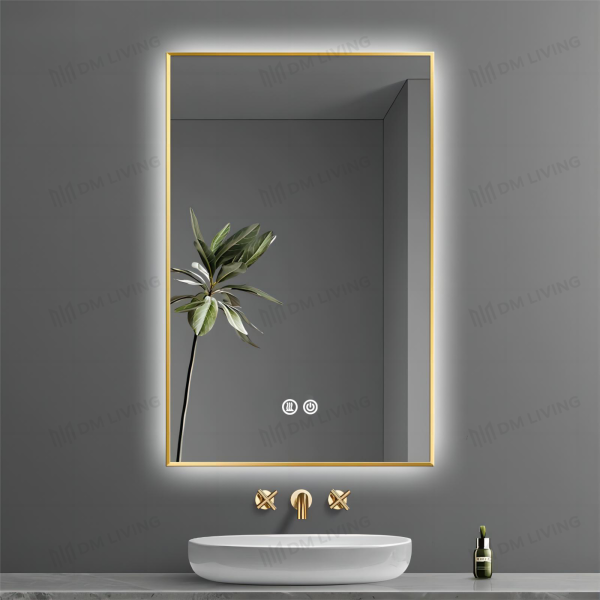 Καθρέφτης LED Χρυσό 60x80cm DM041 - Κομψός Φωτισμός Υποβάθρου και Λειτουργία Αποθάμβωσης για Μοντέρνα Διακόσμηση