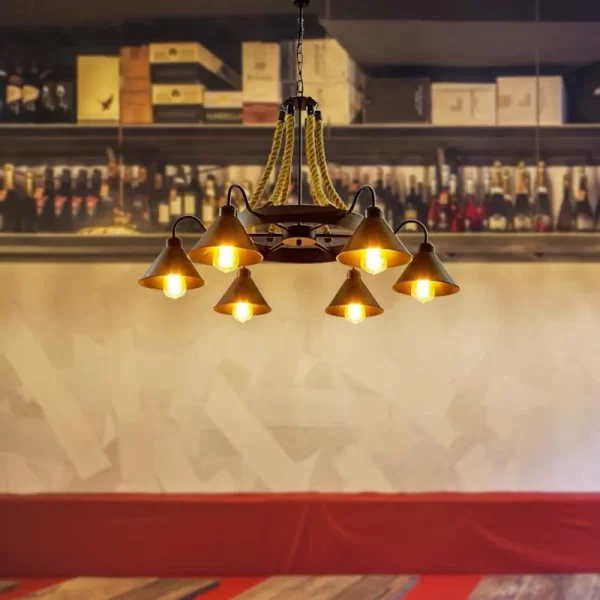 Ρουστίκ κρεμαστό φωτιστικό με 6 πηγές φωτός, αυθεντικός σχεδιασμός - DM8414-6 - Ιδανικό για μια φυσική και ζεστή διακόσμηση.