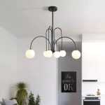 Σύγχρονος πολυέλαιος DM Living, Μοντέλο DM1018/6 - Κομψός Σχεδιασμός με Μαύρα Χέρια και Φωτεινές Σφαίρες για Διακριτικό Φωτισμό