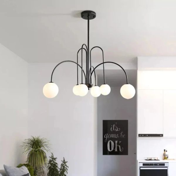 Σύγχρονος πολυέλαιος DM Living, Μοντέλο DM1018/6 - Κομψός Σχεδιασμός με Μαύρα Χέρια και Φωτεινές Σφαίρες για Διακριτικό Φωτισμό