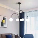 Σύγχρονος πολυέλαιος DM Living, Μοντέλο DM1018/6 - Κομψός Σχεδιασμός με Μαύρα Χέρια και Φωτεινές Σφαίρες για Διακριτικό Φωτισμό