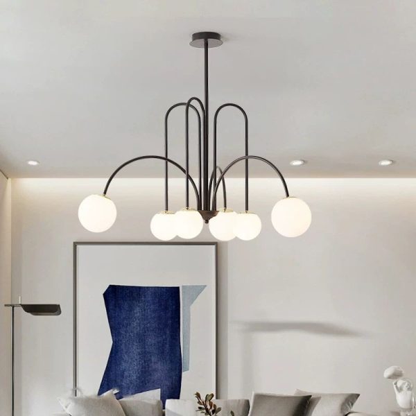 Σύγχρονος πολυέλαιος DM Living, Μοντέλο DM1018/6 - Κομψός Σχεδιασμός με Μαύρα Χέρια και Φωτεινές Σφαίρες για Διακριτικό Φωτισμό