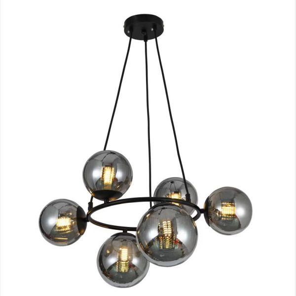 Φωτιστικό LED Lux Gold Modern Nordic με 6 Καπνιστές Μπάλες, Μοντέλο DM-VP2413-6 - Κομψός Φωτισμός για Σύγχρονους Χώρους