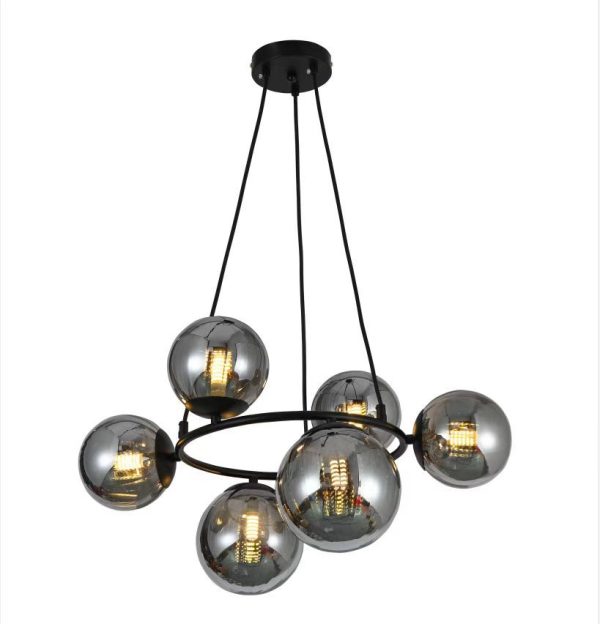 Φωτιστικό LED Lux Gold Modern Nordic με 6 Καπνιστές Μπάλες, Μοντέλο DM-VP2413-6 - Κομψός Φωτισμός για Σύγχρονους Χώρους