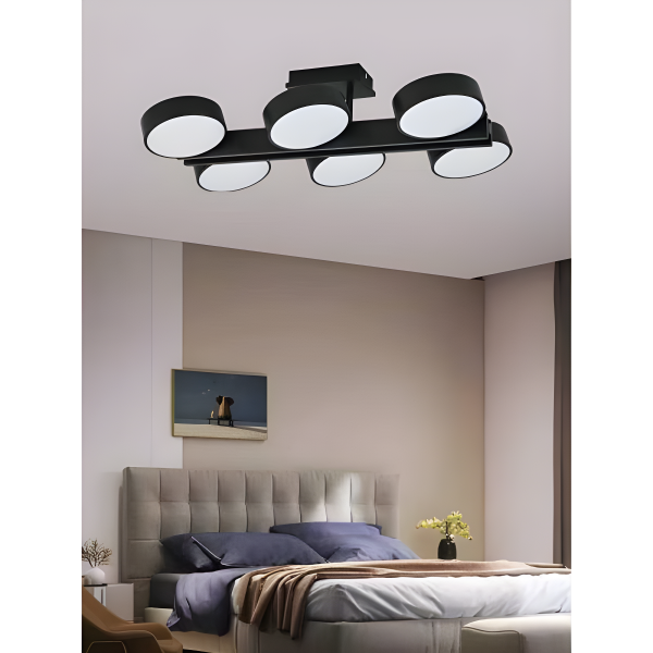 Πολυτελής Φωτιστικό LED Μαύρο, 6x12W, με Τηλεχειρισμό WiFi 2.4G - Ψυχρό/Ζεστό/Ουδέτερο Φως DM8836/6