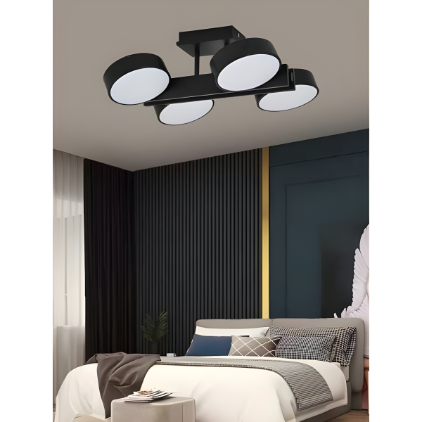 Πολυτελής Φωτιστικό LED Μαύρο, 4x12W, με Τηλεχειρισμό WiFi 2.4G - Ψυχρό/Ζεστό/Ουδέτερο Φως DM8836/4