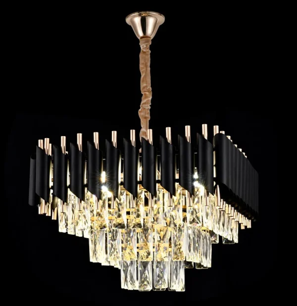Καντηλάμπρα DM Living Modern, Μοντέλο DM9001/600x600, Με Κρυστάλλινη Υφή - Κομψός Φωτισμός Με 10 X E27, Ιδανικός Για Χώρους Πολυτέλειας Μαύρο/Χρυσό