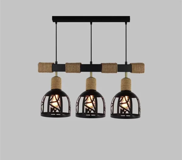 Κρεμαστό Ρουστίκ DM Living, Μοντέλο DM5573-3, Με 3 X E27, Συνδυάζοντας το Ρυθμιζόμενο Στυλ με την Αριστοκρατική Μαύρη Κομψότητα.