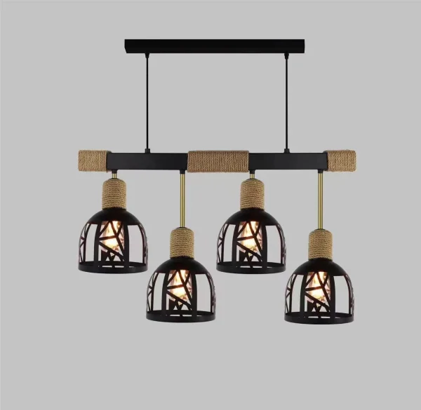 Κρεμαστό Ρουστίκ DM Living, Μοντέλο DM5573-4, Με 4 X E27, Συνδυάζοντας το Ρυθμιζόμενο Στυλ με την Προηγμένη Μαύρη Κομψότητα