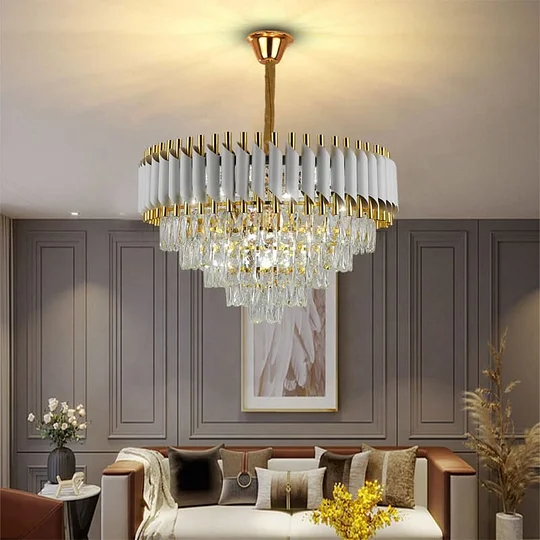 Καντηλάμπρα DM Living Premium, Μοντέλο DM9001/600, Κρύσταλλο Υφή - 10 X E27, Λευκό/Χρυσό, Ιδανικό Για Πολυτελή Εσωτερικά.