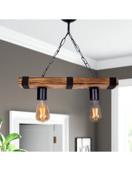 Κρεμαστό Ρουστίκ DM Living, Μοντέλο DM5718-2, Κομψός Σχεδιασμός Με 2 X E27 - Ρυθμιζόμενο Ύψος και Προηγμένο Μαύρο Φινίρισμα