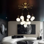 Κρεμαστός φωτιστικό DM Living, Μοντέλο DM-F006/13, Με 13 Καπέλα, 13 x E27, Ρυθμιζόμενο Ύψος, Χρυσό/Λευκό
