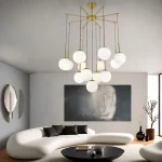 Κρεμαστός φωτιστικό DM Living, Μοντέλο DM-F006/13, Με 13 Καπέλα, 13 x E27, Ρυθμιζόμενο Ύψος, Χρυσό/Λευκό