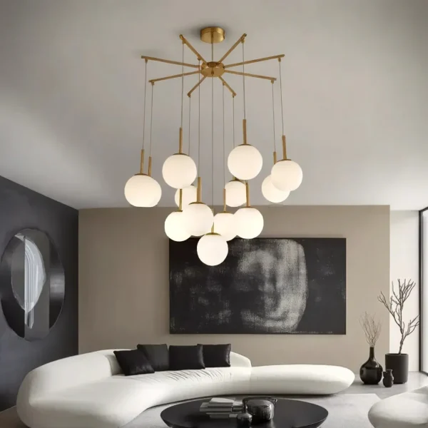 Κρεμαστός φωτιστικό DM Living, Μοντέλο DM-F006/13, Με 13 Καπέλα, 13 x E27, Ρυθμιζόμενο Ύψος, Χρυσό/Λευκό